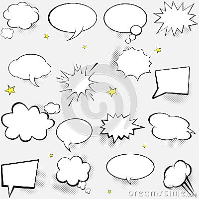 Comic speech bubbles set. Pop art vector label illustration. Vintage comics book poster on white background. Vector Illustration